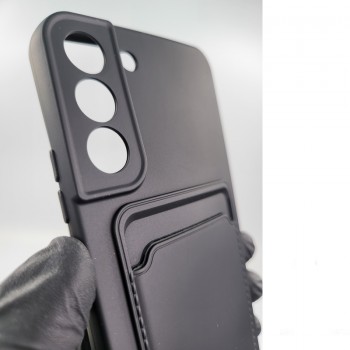 Švelnus silikoninis dėklas su kišenėle - juodas (telefonui Samsung S22 Plus)